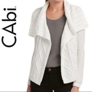 CAbi White Cable Knit Open Front Cardigan Sweater sz XS